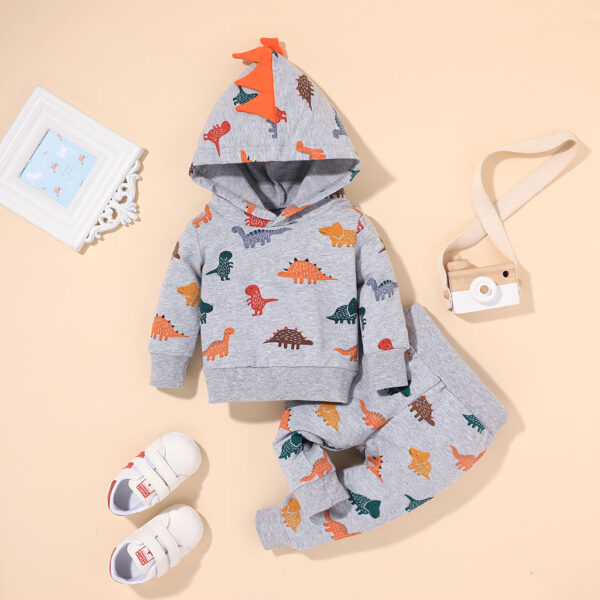 Dinosaur Hooded Grey Two piece Set