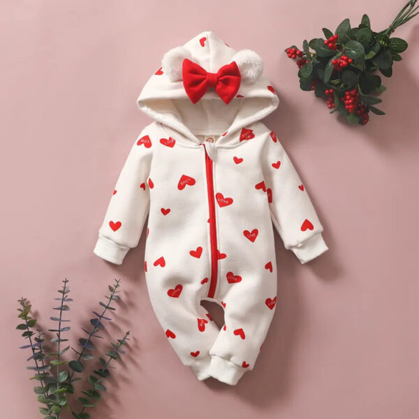 Heart Print Hooded Jumpsuit