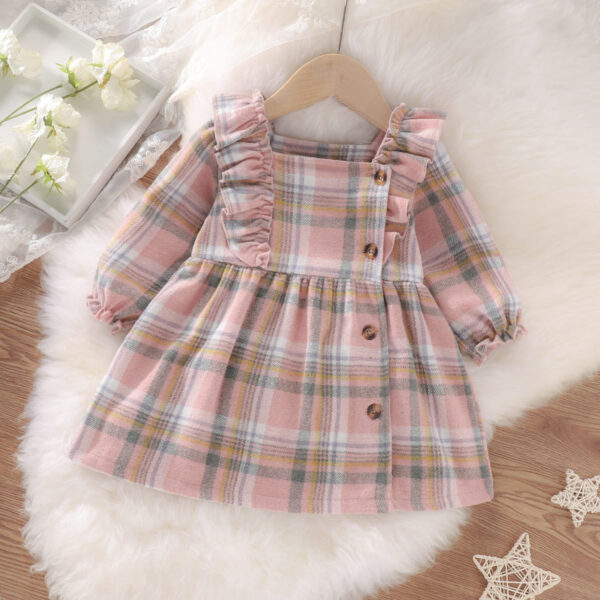 100% Cotton Plaid Print Ruffled Dress