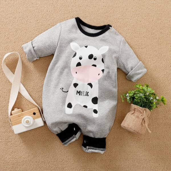 Adorable Cow Print Long-sleeve Baby Jumpsuit- 100% Cotton
