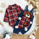 2pcs Baby Red Plaid Long-sleeve Shirt Romper