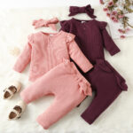 Cotton 3pcs Baby Long sleeve Romper and Trousers Set