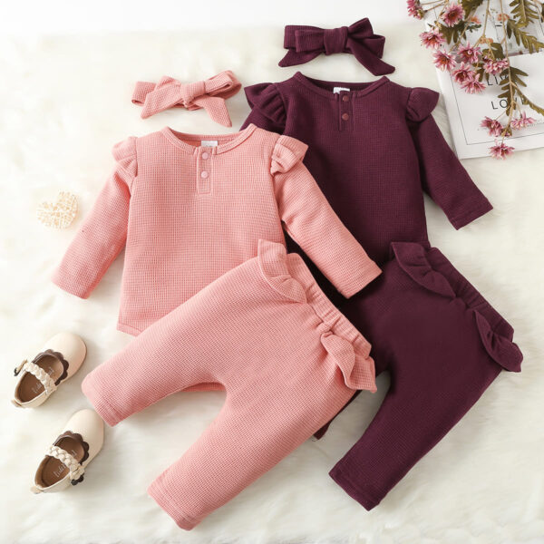 Cotton 3pcs Baby Long sleeve Romper and Trousers Set